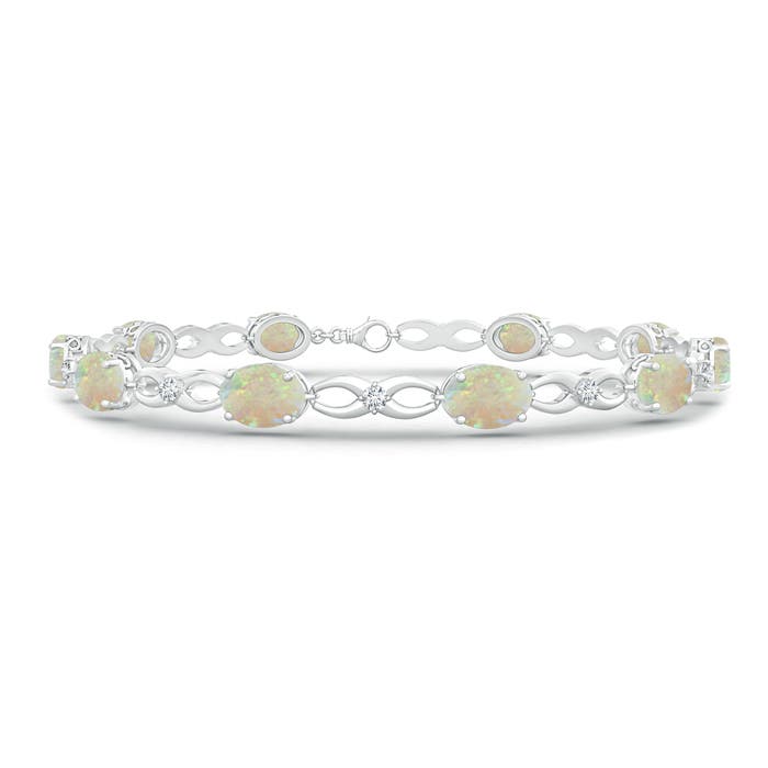 7x5mm AAA Oval Opal and Diamond Infinity Link Bracelet in White Gold