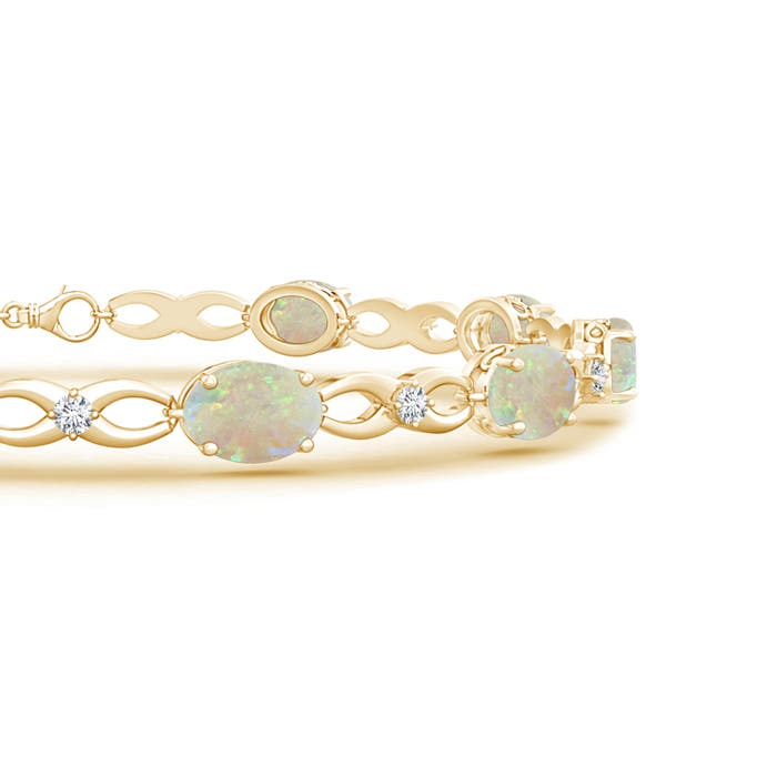 7x5mm AAA Oval Opal and Diamond Infinity Link Bracelet in Yellow Gold