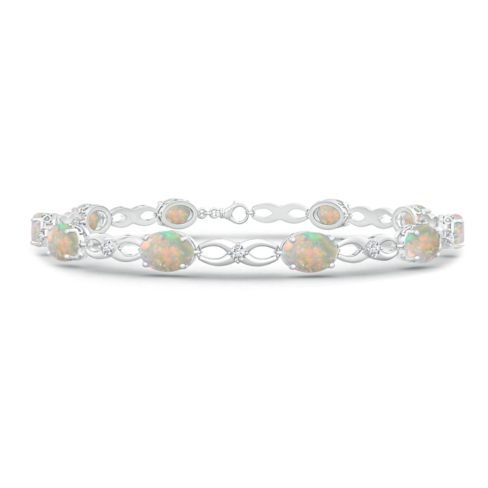 7x5mm AAAA Oval Opal and Diamond Infinity Link Bracelet in P950 Platinum