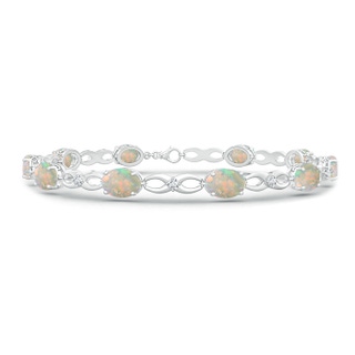 7x5mm AAAA Oval Opal and Diamond Infinity Link Bracelet in P950 Platinum