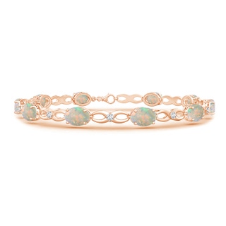 7x5mm AAAA Oval Opal and Diamond Infinity Link Bracelet in Rose Gold