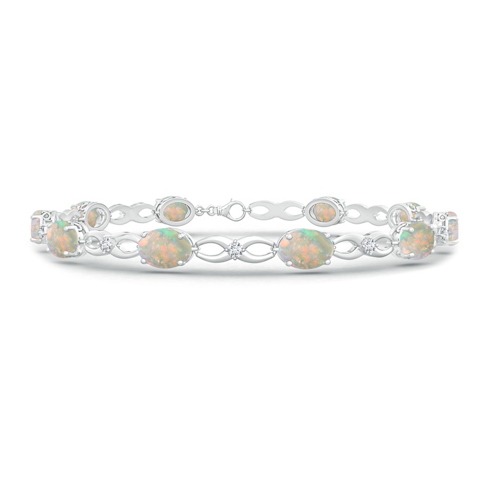 7x5mm AAAA Oval Opal and Diamond Infinity Link Bracelet in White Gold
