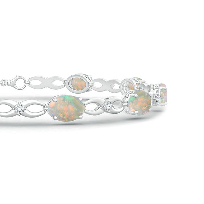 7x5mm AAAA Oval Opal and Diamond Infinity Link Bracelet in White Gold - side 1