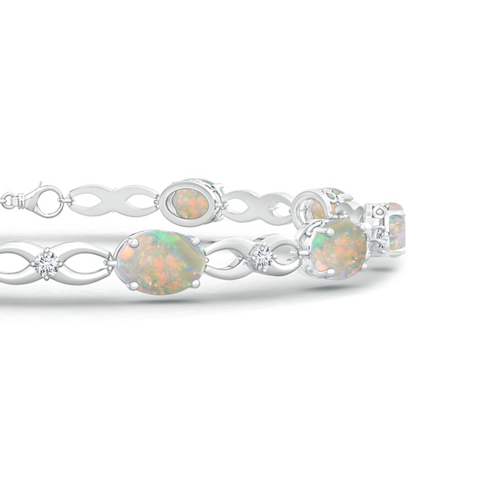 7x5mm AAAA Oval Opal and Diamond Infinity Link Bracelet in White Gold Product Image