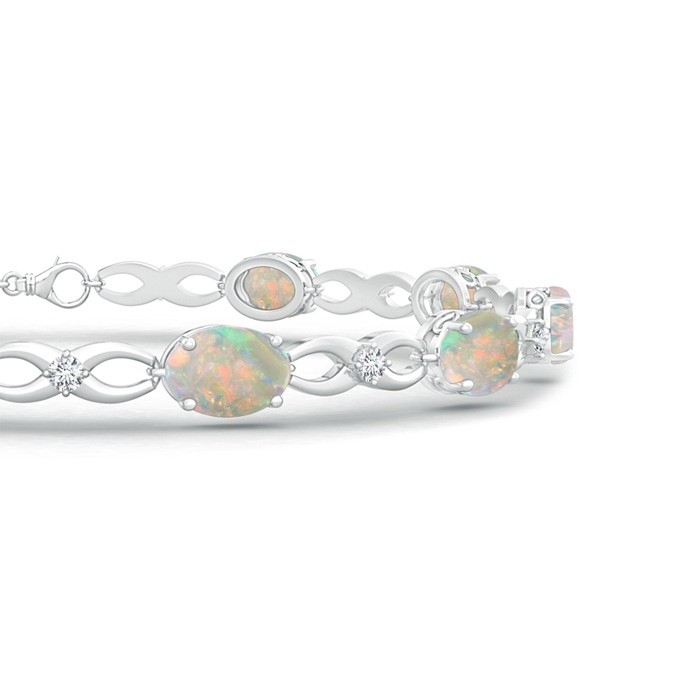 7x5mm AAAA Oval Opal and Diamond Infinity Link Bracelet in White Gold product image