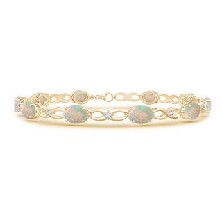 7x5mm AAAA Oval Opal and Diamond Infinity Link Bracelet in Yellow Gold