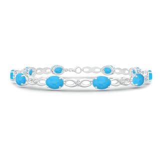 7x5mm AAA Oval Turquoise and Diamond Infinity Link Bracelet in White Gold