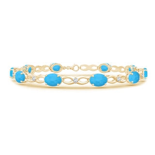 7x5mm AAA Oval Turquoise and Diamond Infinity Link Bracelet in Yellow Gold