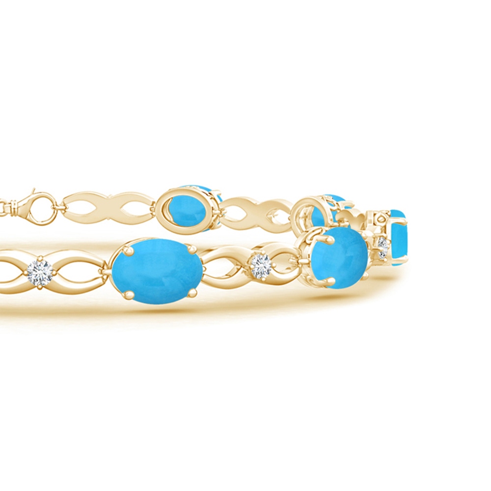 7x5mm AAA Oval Turquoise and Diamond Infinity Link Bracelet in Yellow Gold Side 1