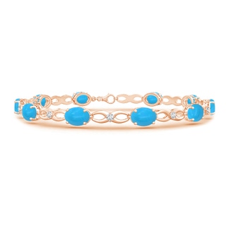 7x5mm AAAA Oval Turquoise and Diamond Infinity Link Bracelet in Rose Gold