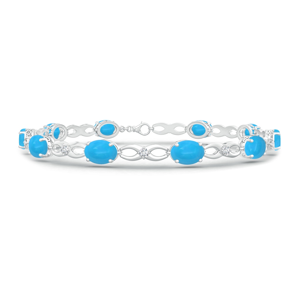 7x5mm AAAA Oval Turquoise and Diamond Infinity Link Bracelet in White Gold