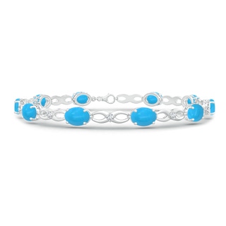 7x5mm AAAA Oval Turquoise and Diamond Infinity Link Bracelet in White Gold