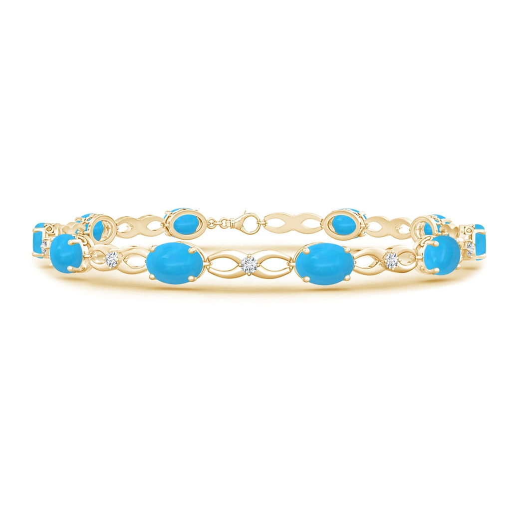 7x5mm AAAA Oval Turquoise and Diamond Infinity Link Bracelet in Yellow Gold