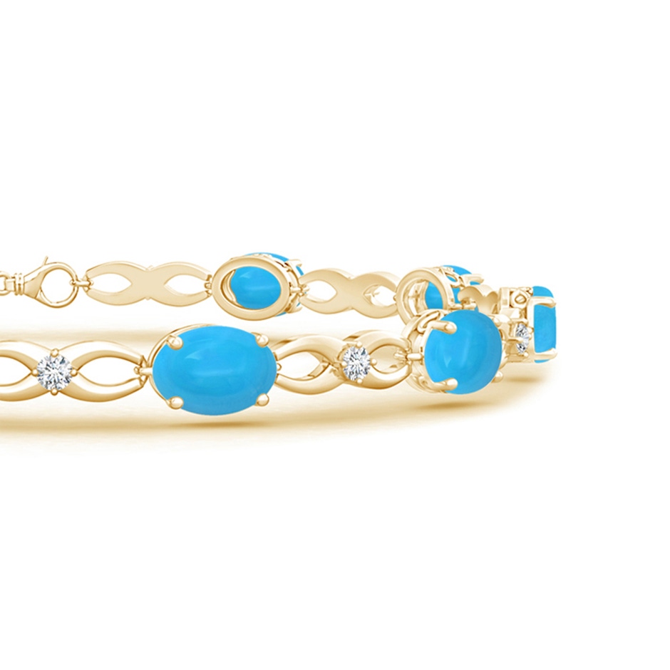 7x5mm AAAA Oval Turquoise and Diamond Infinity Link Bracelet in Yellow Gold side 1