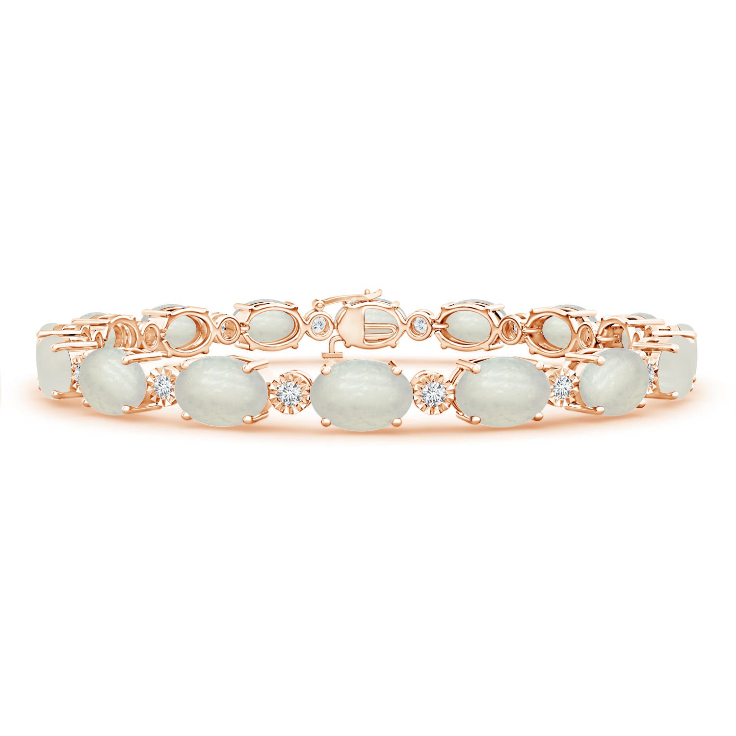 7x5mm A Oval Moonstone Stackable Bracelet with Illusion Diamonds in Rose Gold
