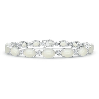 7x5mm AAAA Oval Moonstone Stackable Bracelet with Illusion Diamonds in S999 Silver
