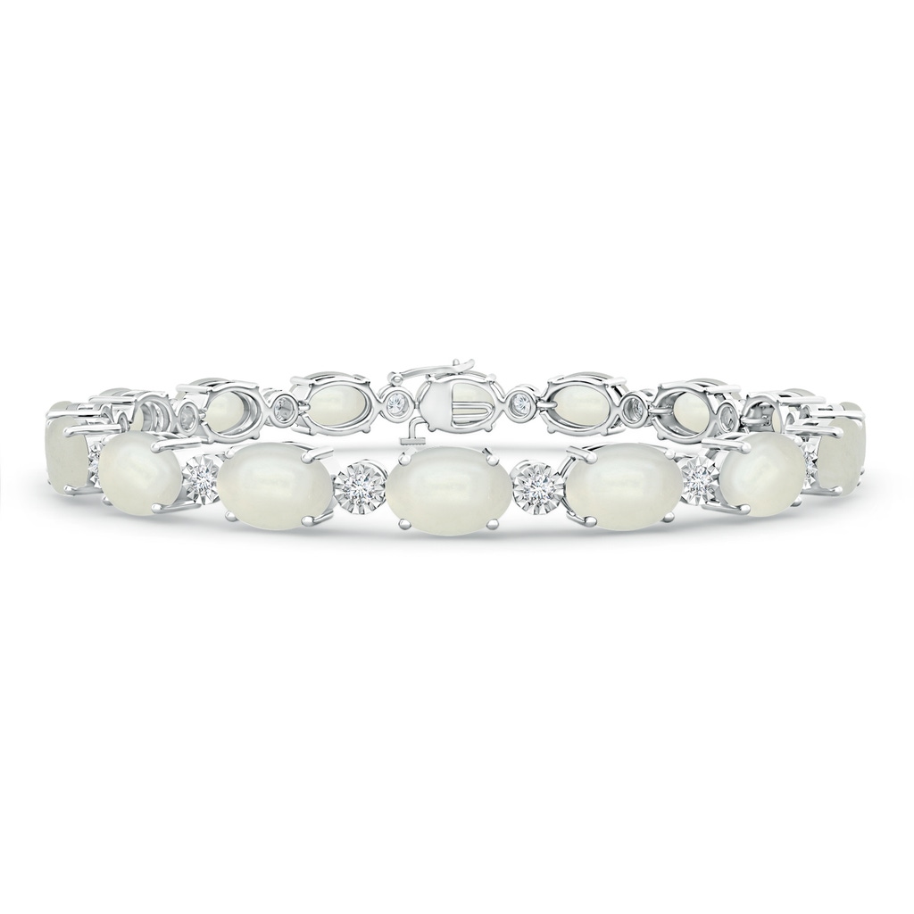 7x5mm AAAA Oval Moonstone Stackable Bracelet with Illusion Diamonds in White Gold