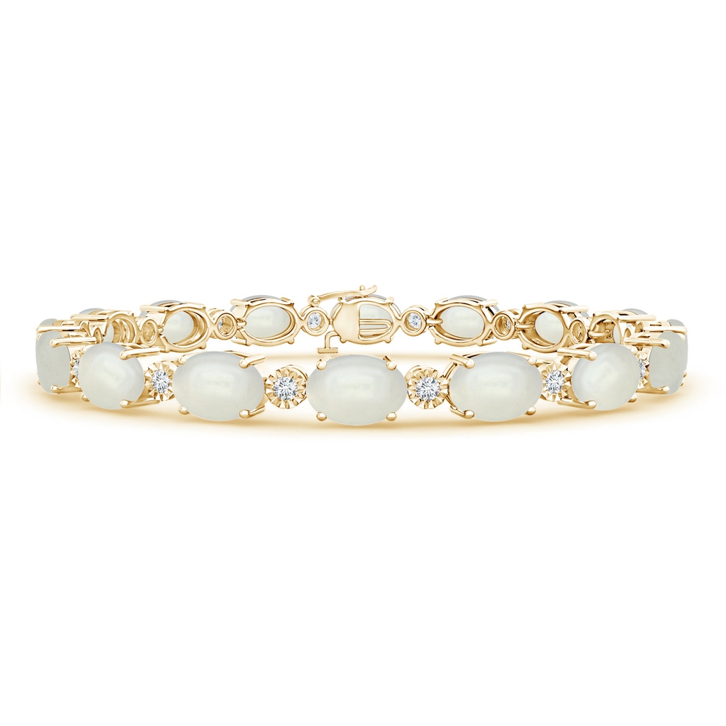 7x5mm AAAA Oval Moonstone Stackable Bracelet with Illusion Diamonds in Yellow Gold