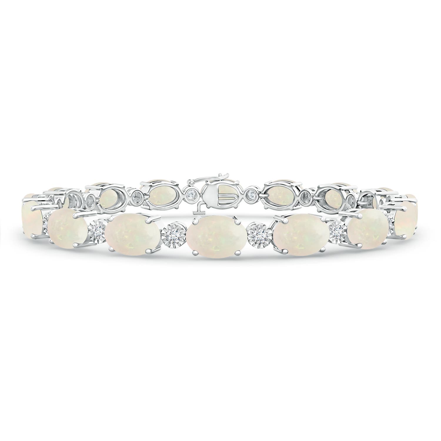 ANGARA Opal Stackable Bracelet with Illusion Diamonds in 14K Gold (A, Size-7x5)