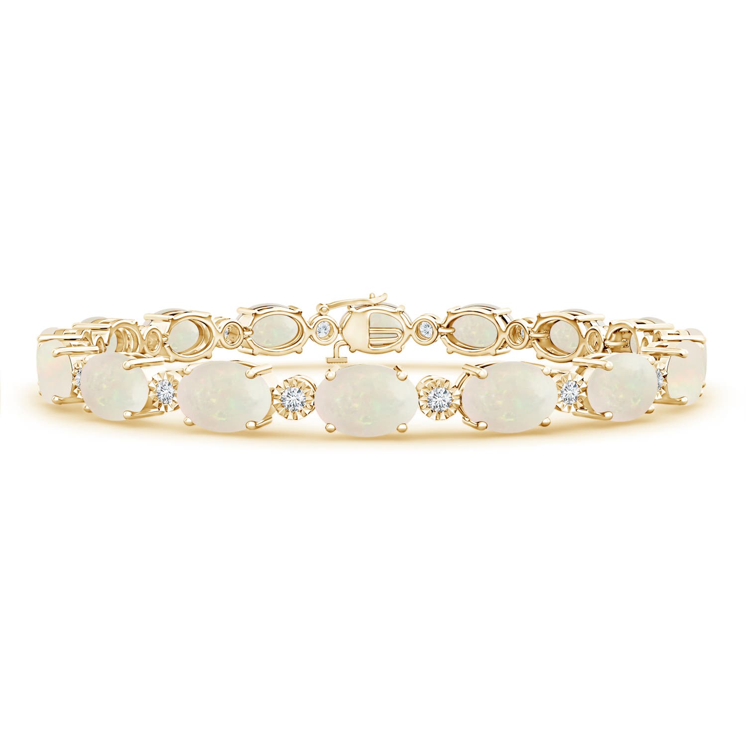 ANGARA Opal Stackable Bracelet with Illusion Diamonds in 14K Gold (A, Size-7x5)