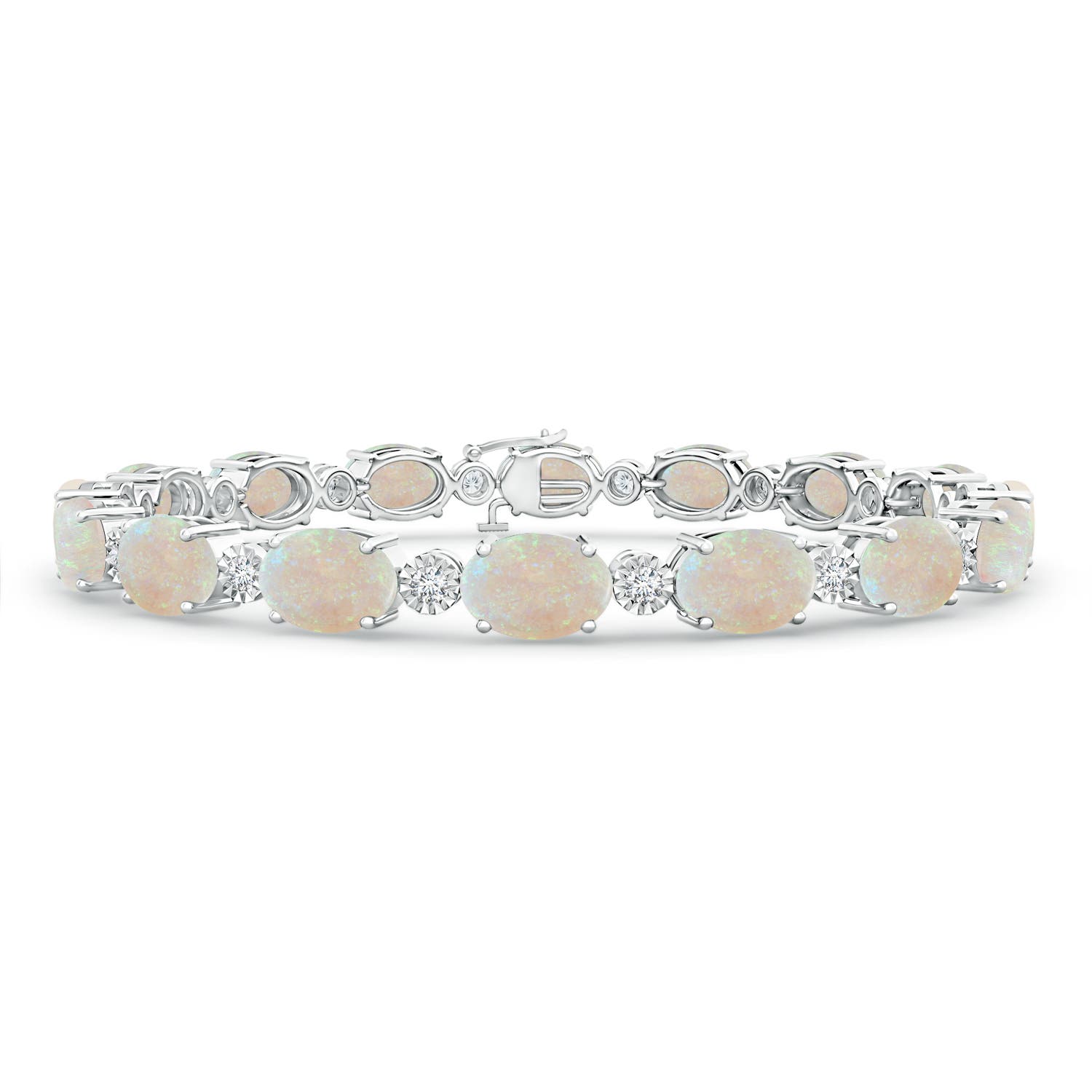 ANGARA Oval Opal Stackable Bracelet with Diamonds in 14K Gold (AA, Size-7x5)