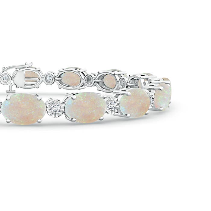 ANGARA Oval Opal Stackable Bracelet with Diamonds in 14K Gold (AA, Size-7x5)