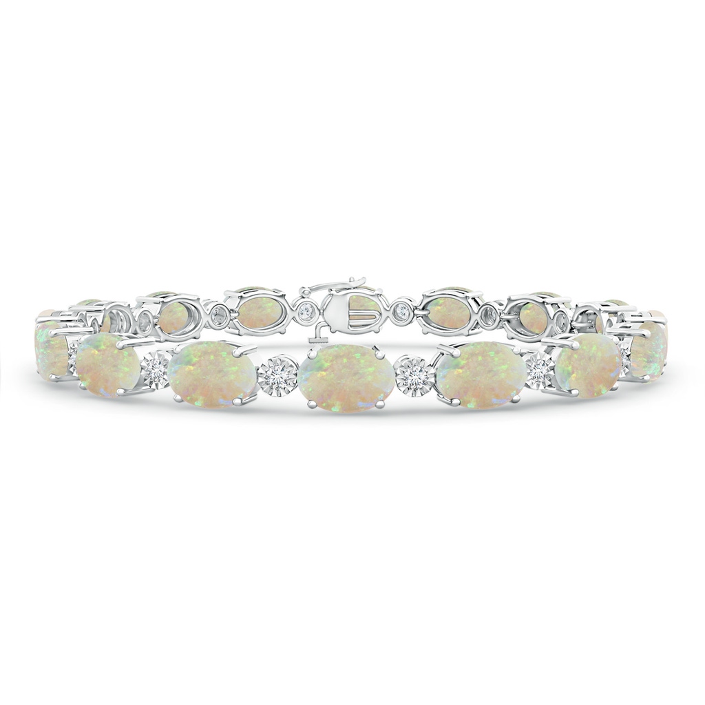 7x5mm AAA Oval Opal Stackable Bracelet with Illusion Diamonds in White Gold