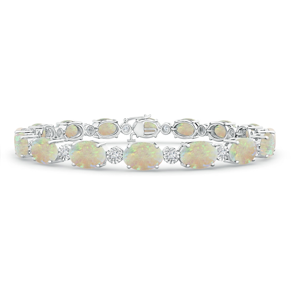 7x5mm AAA Oval Opal Stackable Bracelet with Illusion Diamonds in White Gold 