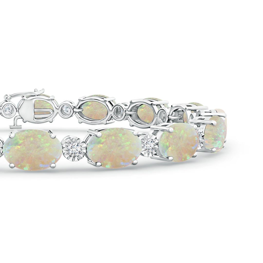 7x5mm AAA Oval Opal Stackable Bracelet with Illusion Diamonds in White Gold - side 3