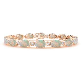 7x5mm AAAA Oval Opal Stackable Bracelet with Illusion Diamonds in 9K Rose Gold