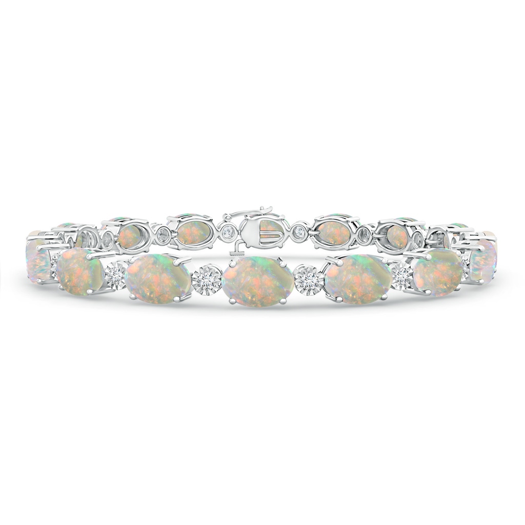7x5mm AAAA Oval Opal Stackable Bracelet with Illusion Diamonds in White Gold