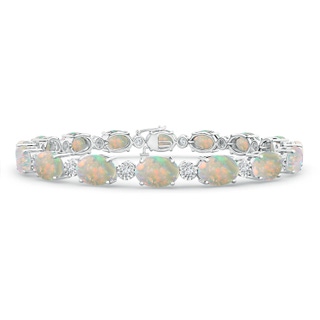 7x5mm AAAA Oval Opal Stackable Bracelet with Illusion Diamonds in White Gold