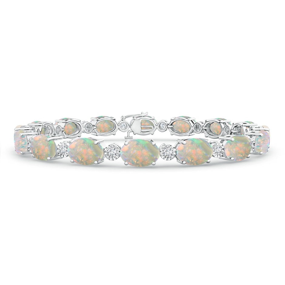 7x5mm AAAA Oval Opal Stackable Bracelet with Illusion Diamonds in White Gold 