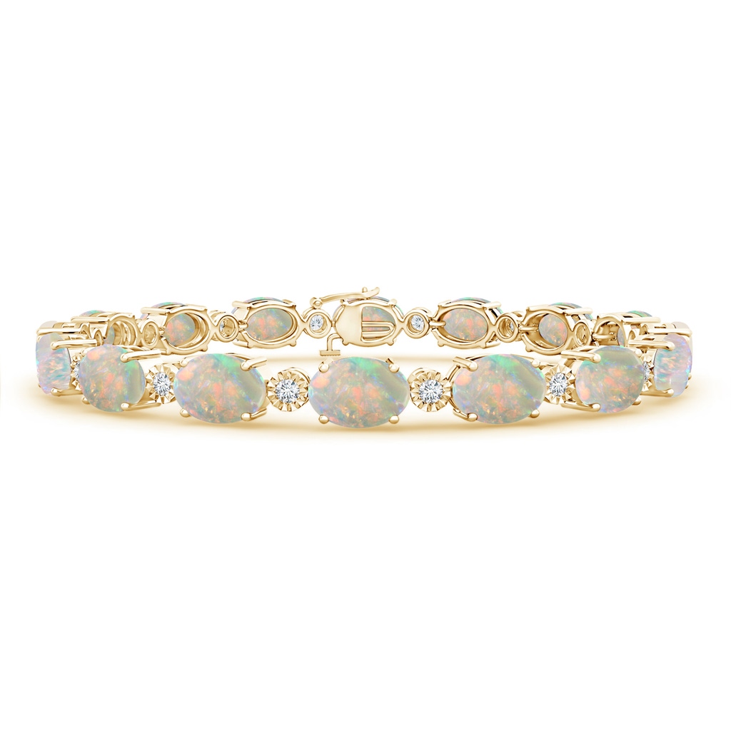 7x5mm AAAA Oval Opal Stackable Bracelet with Illusion Diamonds in Yellow Gold