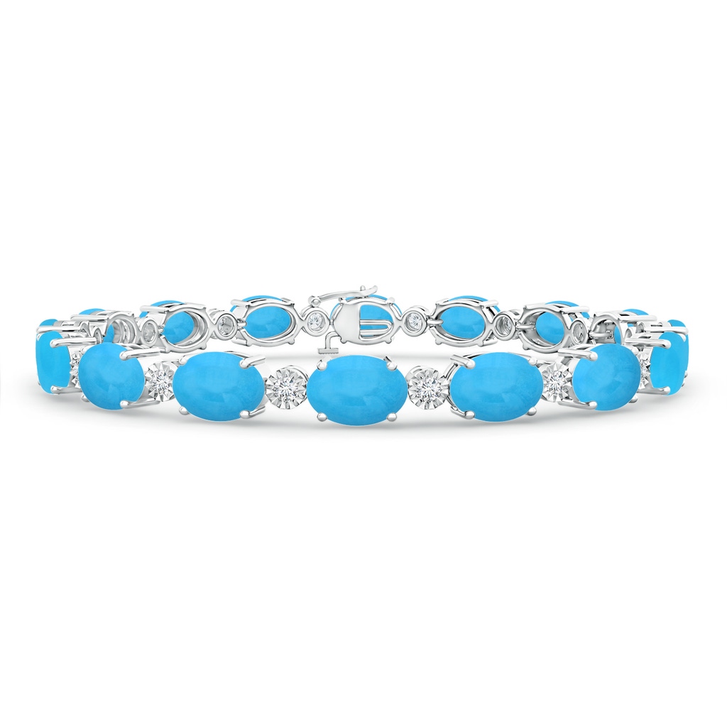 7x5mm AAA Oval Turquoise Stackable Bracelet with Illusion Diamonds in White Gold 