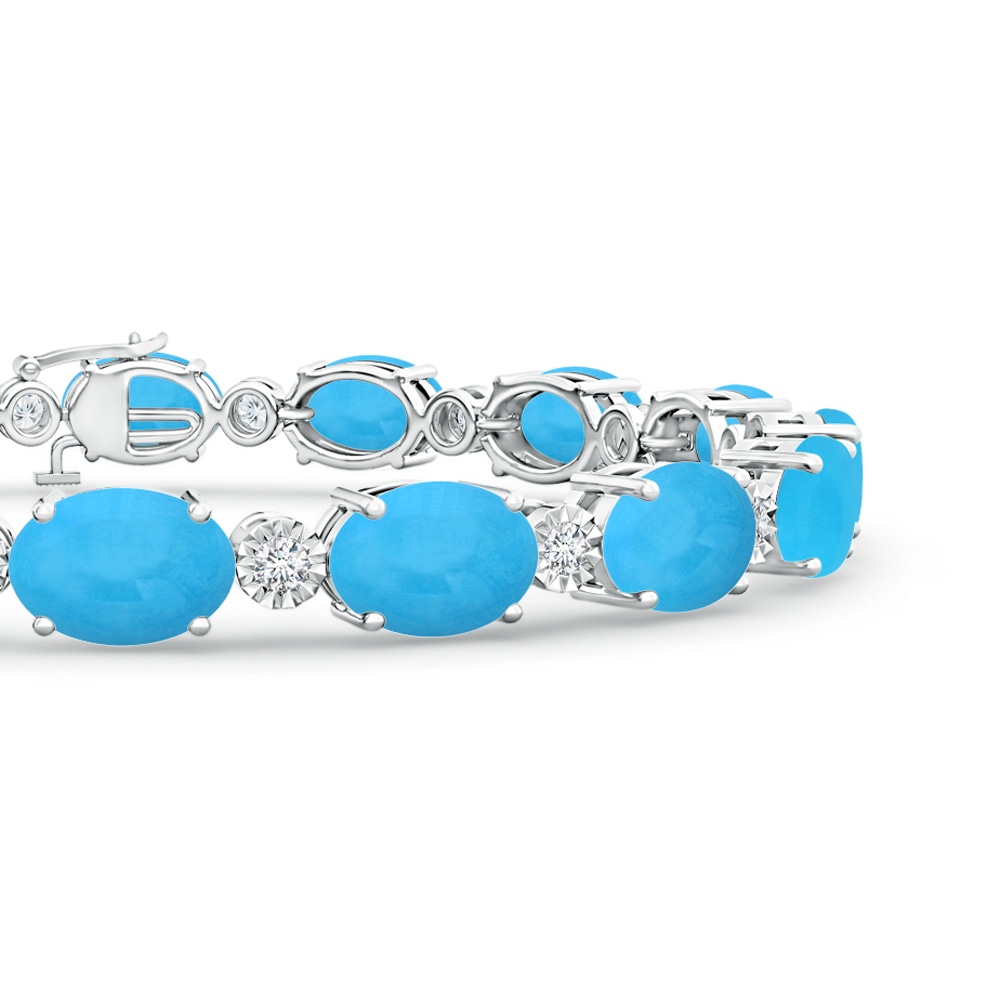 7x5mm AAA Oval Turquoise Stackable Bracelet with Illusion Diamonds in White Gold Side 1