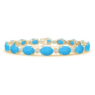 7x5mm AAA Oval Turquoise Stackable Bracelet with Illusion Diamonds in Yellow Gold