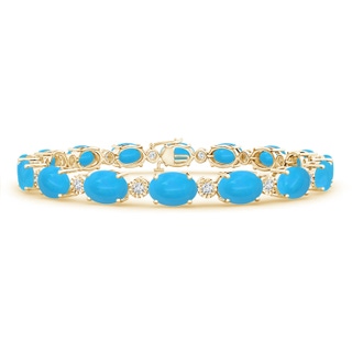 7x5mm AAAA Oval Turquoise Stackable Bracelet with Illusion Diamonds in Yellow Gold