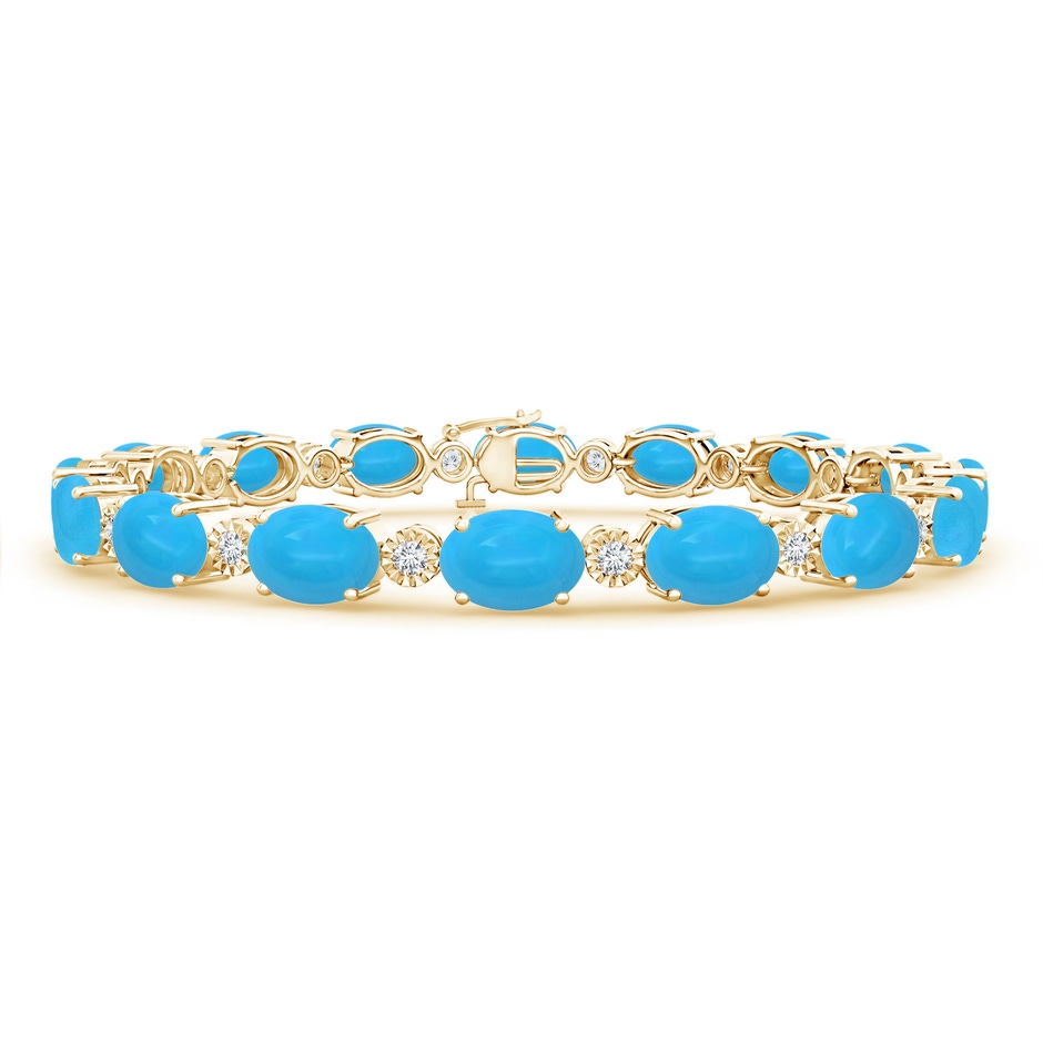 7x5mm AAAA Oval Turquoise Stackable Bracelet with Illusion Diamonds in Yellow Gold 