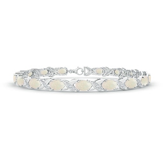 6x4mm A Classic Oval Opal and Diamond XOXO Link Bracelet in S999 Silver