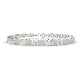 6x4mm AA Classic Oval Opal and Diamond XOXO Link Bracelet in S999 Silver
