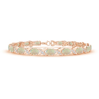 6x4mm AAA Classic Oval Opal and Diamond XOXO Link Bracelet in 10K Rose Gold