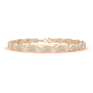 6x4mm AAA Classic Oval Opal and Diamond XOXO Link Bracelet in 9K Rose Gold