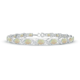 6x4mm AAA Classic Oval Opal and Diamond XOXO Link Bracelet in S999 Silver