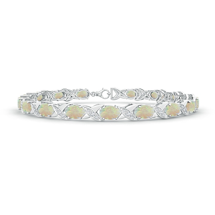 6x4mm AAA Classic Oval Opal and Diamond XOXO Link Bracelet in White Gold