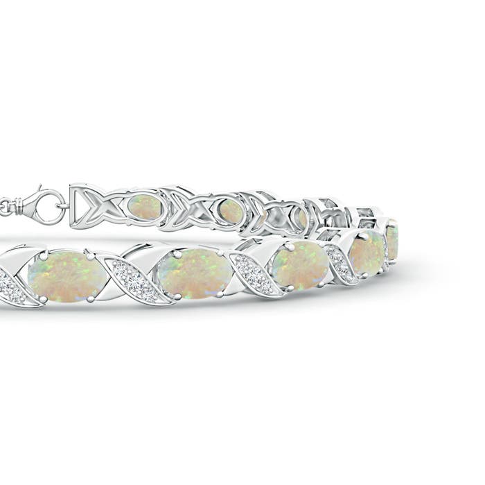 6x4mm AAA Classic Oval Opal and Diamond XOXO Link Bracelet in White Gold - side 1