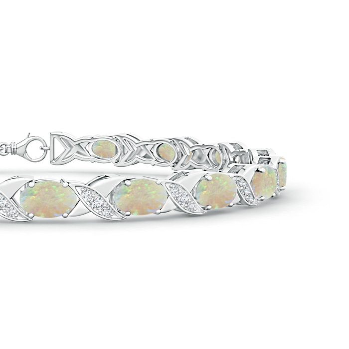 6x4mm AAA Classic Oval Opal and Diamond XOXO Link Bracelet in White Gold product image