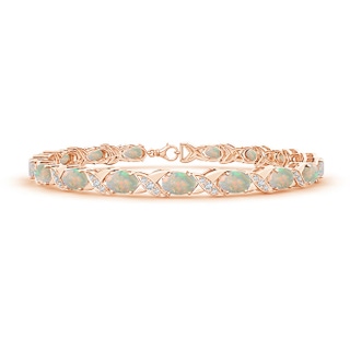 6x4mm AAAA Classic Oval Opal and Diamond XOXO Link Bracelet in 10K Rose Gold
