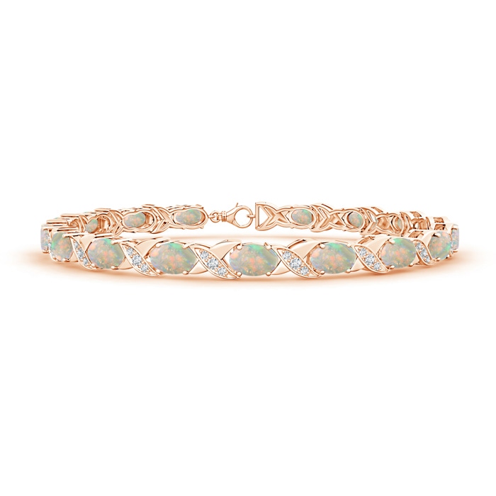 6x4mm AAAA Classic Oval Opal and Diamond XOXO Link Bracelet in Rose Gold