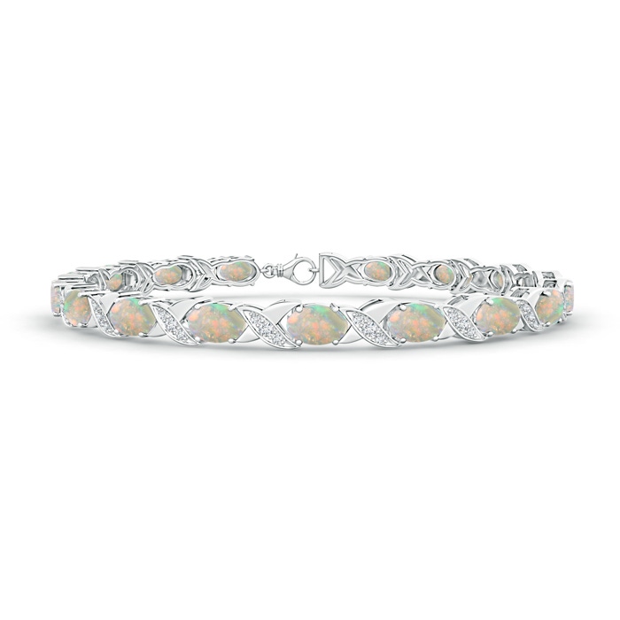 6x4mm AAAA Classic Oval Opal and Diamond XOXO Link Bracelet in S999 Silver